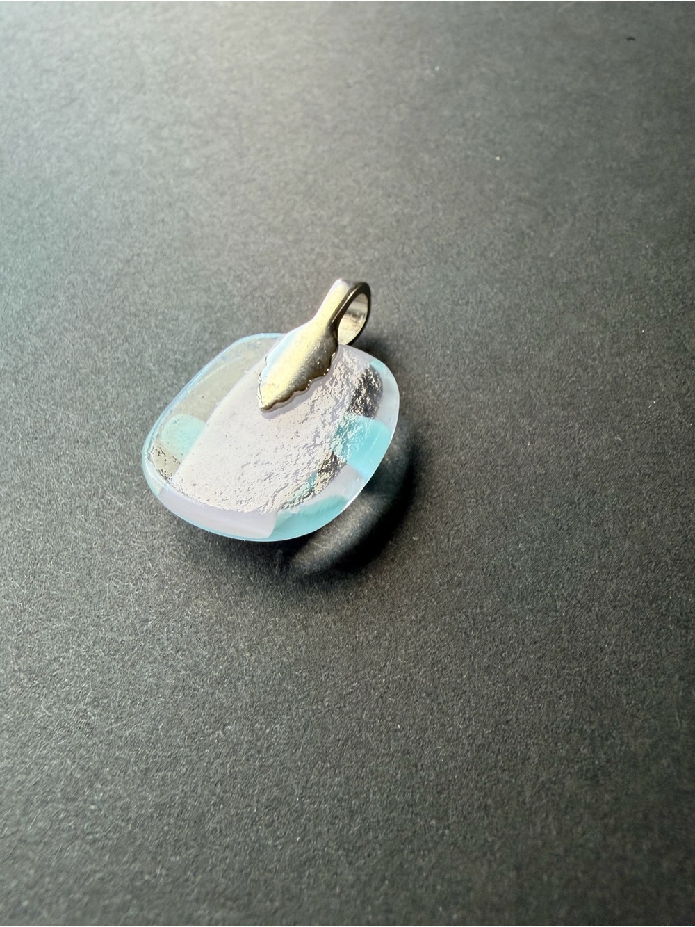 Fused Glass Pendant Necklace Charm Light Blue Light Purple - Picture 6 of 6